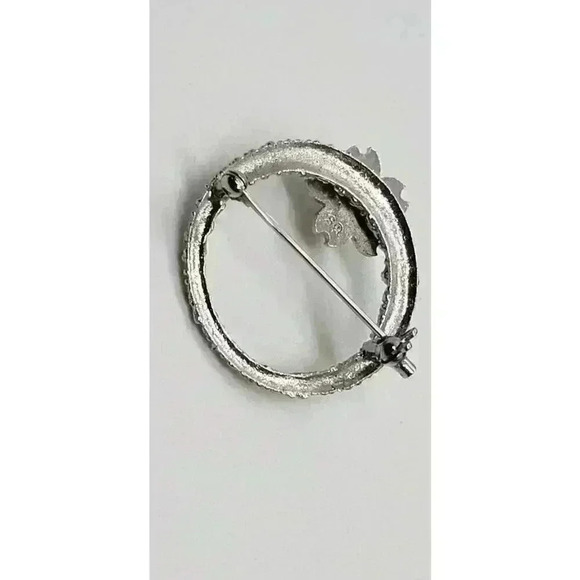 Vintage Tasaki Silver & Akoya Pearl Brooch Textured Wreath With Flower Rare - Picture 4 of 13